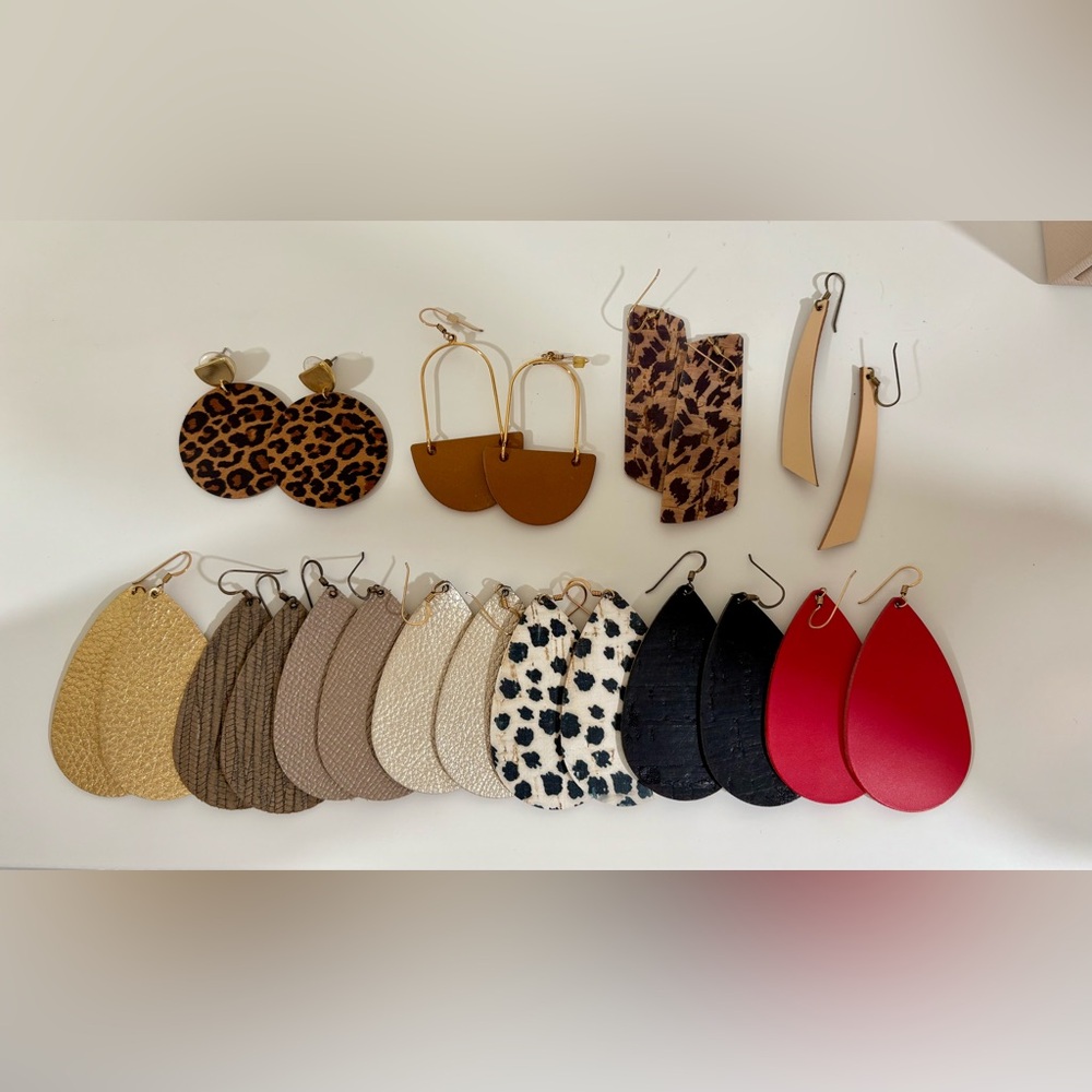 11 Pairs of Nickel & Suede Leather Earrings